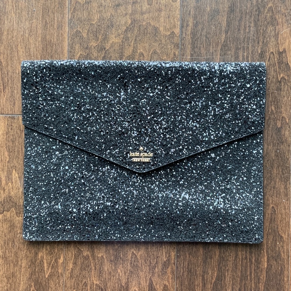 KATE SPADE Clutch Envelope Black Glitter Large